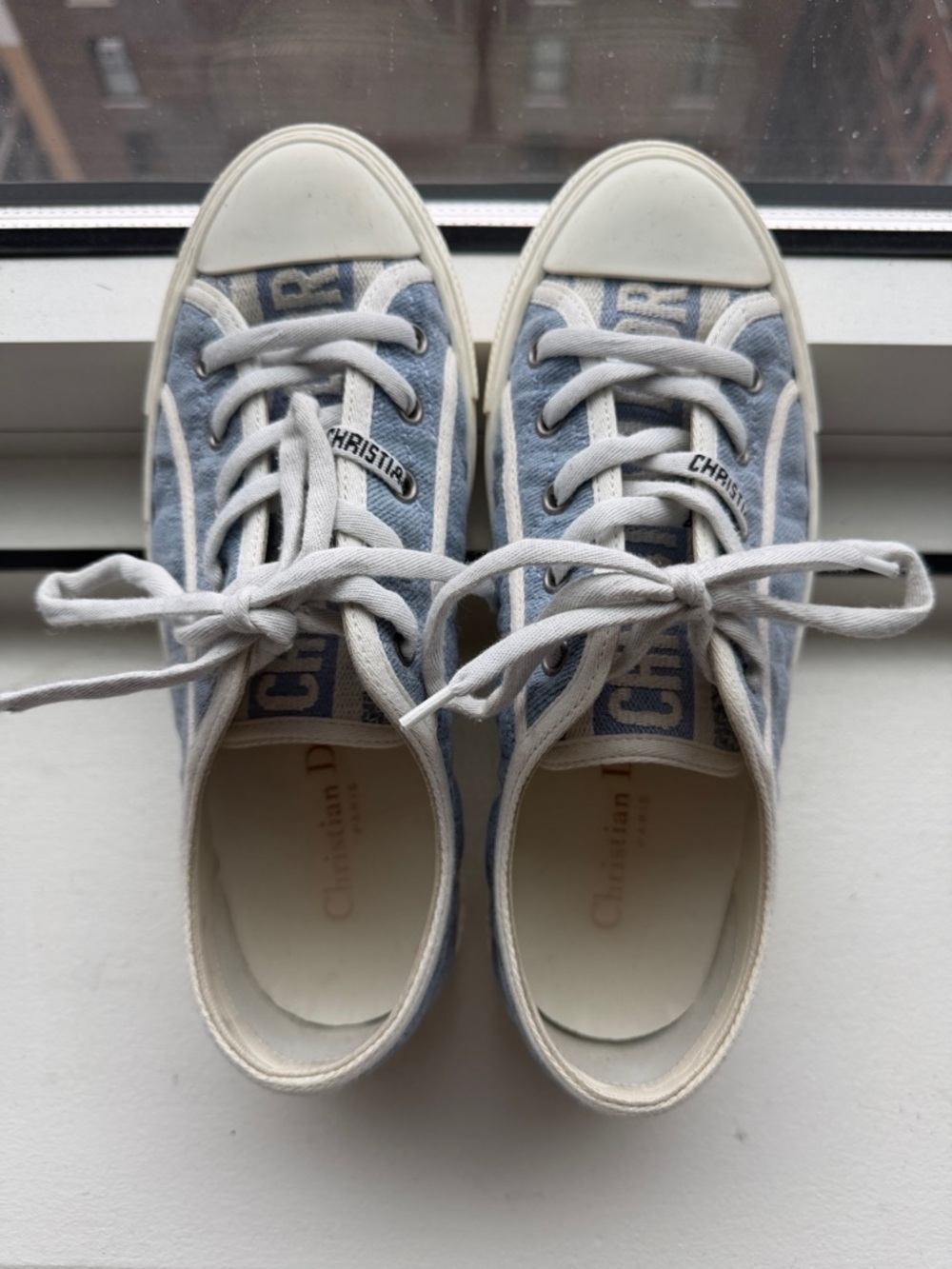 Dior Blue Canvas Low-Top Sneaker with Cream Trim - Picture 2 of 6